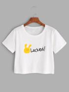Romwe White Rabbit Print Crop T-shirt