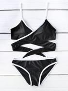 Romwe Contrast Trim Wrap Bikini Set