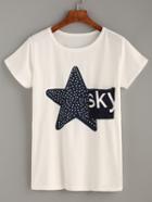 Romwe White Star Print Pocket T-shirt