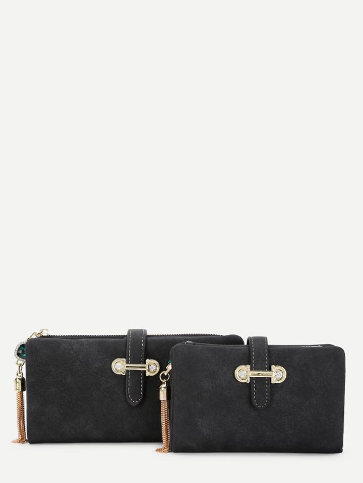 Romwe Chain Tassel Detail Pu Wallet Set