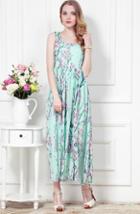 Romwe Sleeveless Floral Print Chiffon Green Dress