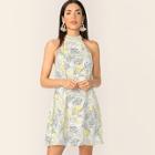 Romwe Knot Back Lemon Print Trapeze Dress