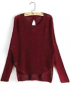 Romwe Dip Hem Knit Wine Red Sweater
