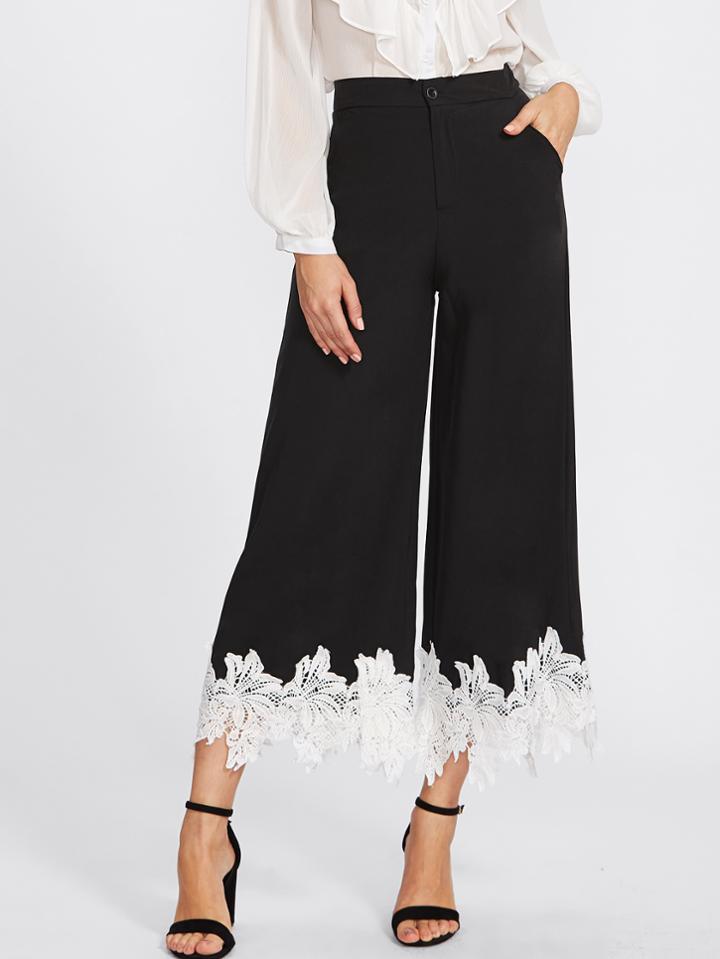 Romwe Lace Crochet Wide Leg Pants