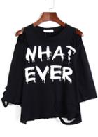 Romwe Ripped Letter Print T-shirt
