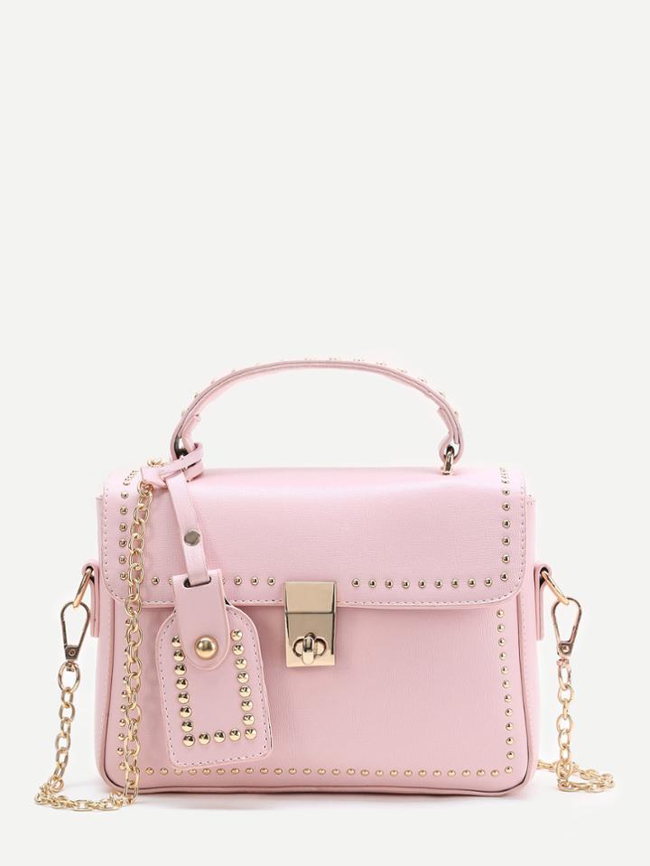 Romwe Studded Detail Shoulder Bag With Handle