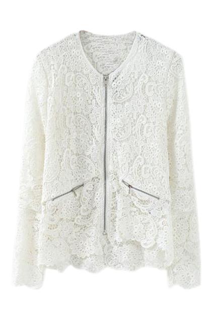 Romwe Asymmetric Lace Crochet Coat