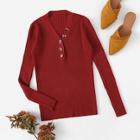 Romwe Button Decorated V Neck Sweater