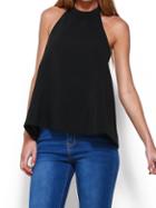 Romwe Halter Backless Black Tank T-shirts
