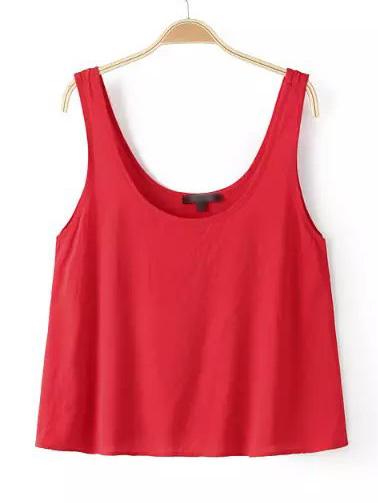 Romwe Red Scoop Neck Tank Top
