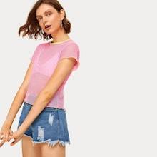 Romwe Mesh Lettuce Trim Sheer Tee