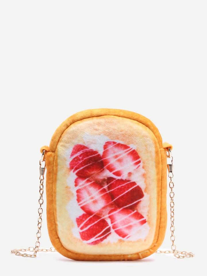 Romwe Strawberry Print Zipper Closure Crossbody Chain Bag