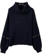 Romwe Turtleneck Zipper Navy Sweater