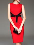 Romwe Red Zipper Tie-waist Sheath Dress