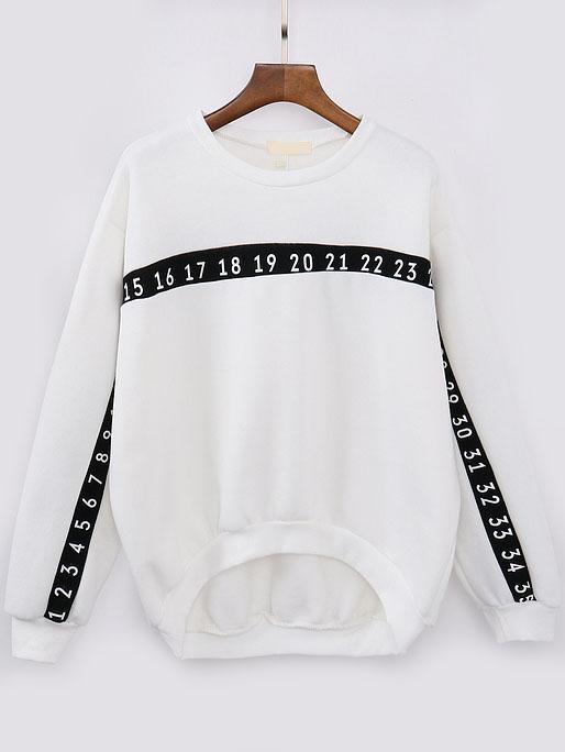 Romwe White Letter Number Print Loose Sweatshirt