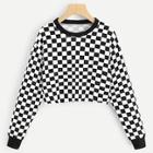 Romwe Round Neck Gingham Sweater