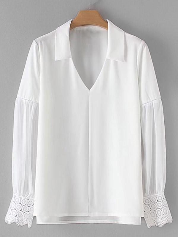 Romwe Lace Cuff Chiffon Blouse