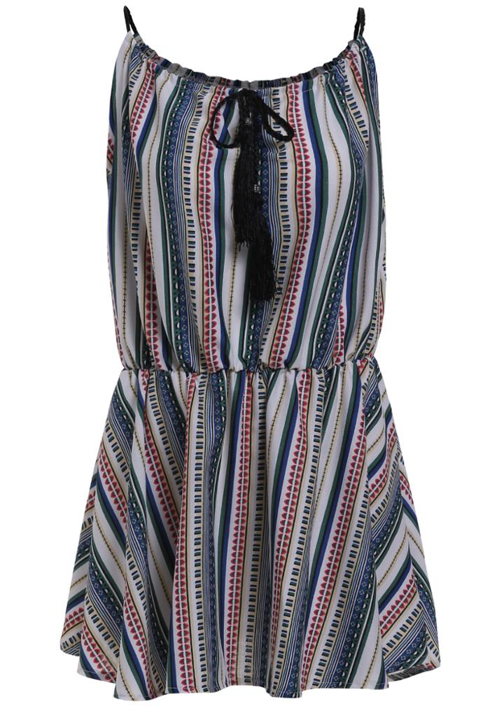 Romwe Spaghetti Strap Tribal Print Green Dress