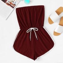 Romwe Contrast Trim Drawstring Waist Tube Romper