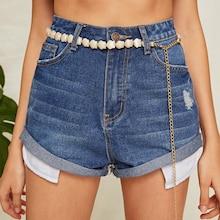 Romwe Rhinestone & Shell Embellished Chain Belt