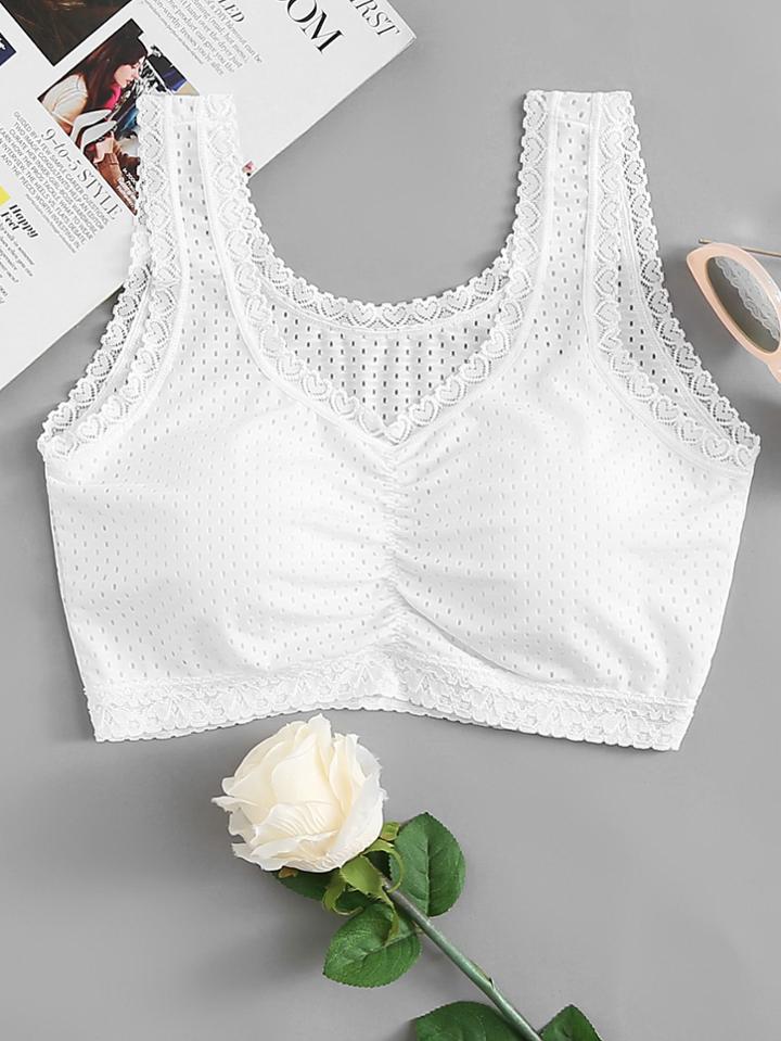 Romwe Lace Trim Pleated Top