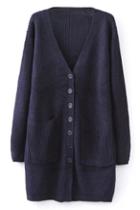 Romwe V Neck Navy Blue Cardigan