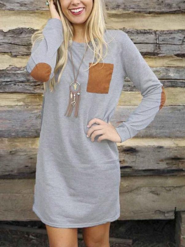 Romwe Round Neck Patch Pocket Straight Dress