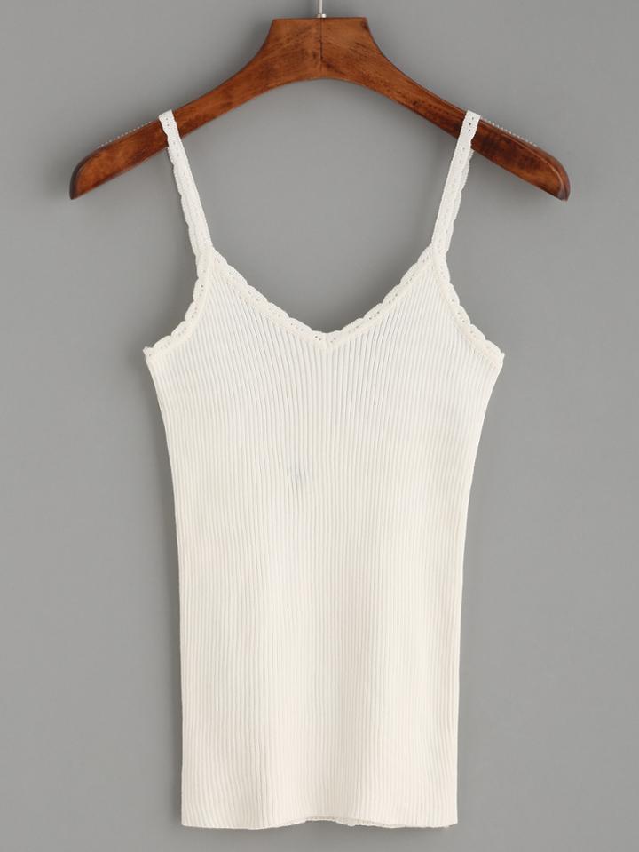 Romwe White Ribbed Knit Cami Top