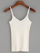 Romwe White Ribbed Knit Cami Top