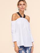Romwe White Contrast Strap Cold Shoulder Top