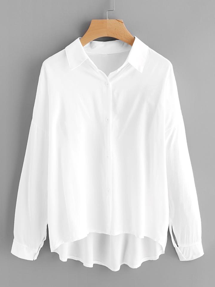 Romwe Drop Shoulder Dip Hem Shirt