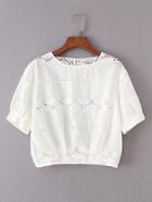 Romwe Embroidery Hollow Out Crop Top