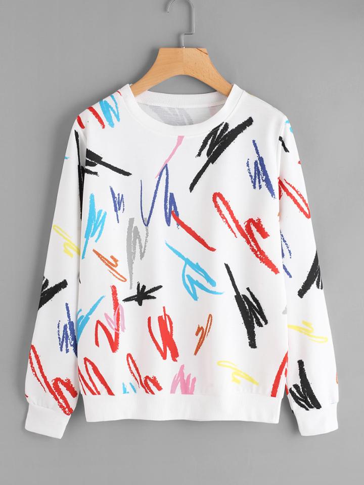 Romwe Graffiti Random Print Sweatshirt