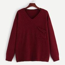 Romwe Plus Pocket Patched V Neck Jumper