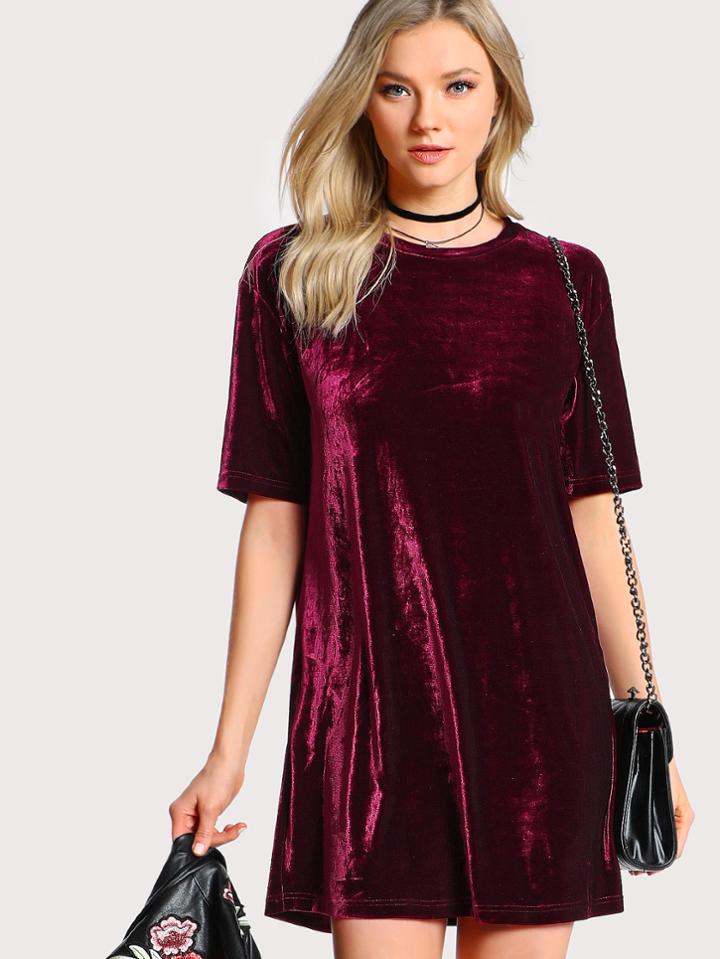 Romwe Crushed Velvet Tee Dress