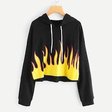 Romwe Fire Print Drawstring Hoodie