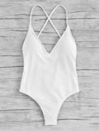 Romwe Criss Cross Ruched Detail Swimsuit