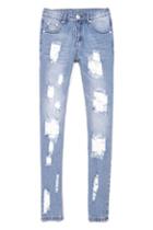 Romwe Distressed Light-blue Skinny Jeans