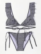 Romwe Tie Side Ruffle Detail Striped Bikini Set
