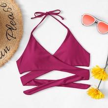 Romwe Crisscross Solid Halter Swimming Top
