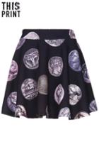 Romwe This Is Print Coins Print Black Skirt
