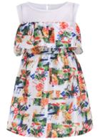 Romwe Contrast Mesh Ruffle Florals Dress