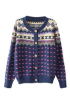 Romwe Heart Knitted Navy Blue Cardigan