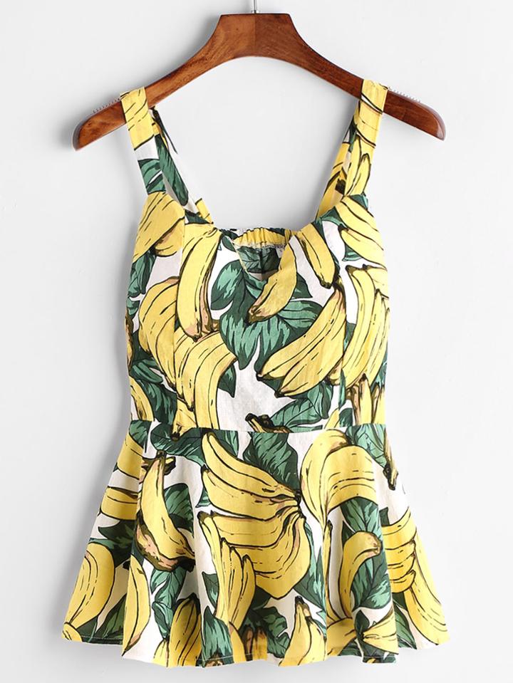 Romwe Banana Print Peplum Top