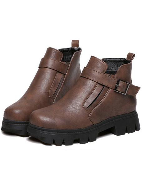 Romwe Brown Buckle Strap Pu Boots