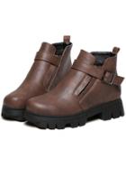 Romwe Brown Buckle Strap Pu Boots