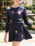 Romwe Balloon Print A-line Navy Dress
