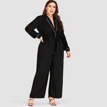 Romwe Plus Solid Self-tie Waist Jumpsuit