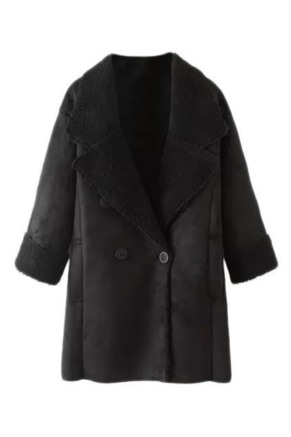 Romwe Romwe Nubuck Leather Lamb Wool Lined Loose Coat