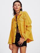 Romwe Mustard Studded Frayed Hem Jacket